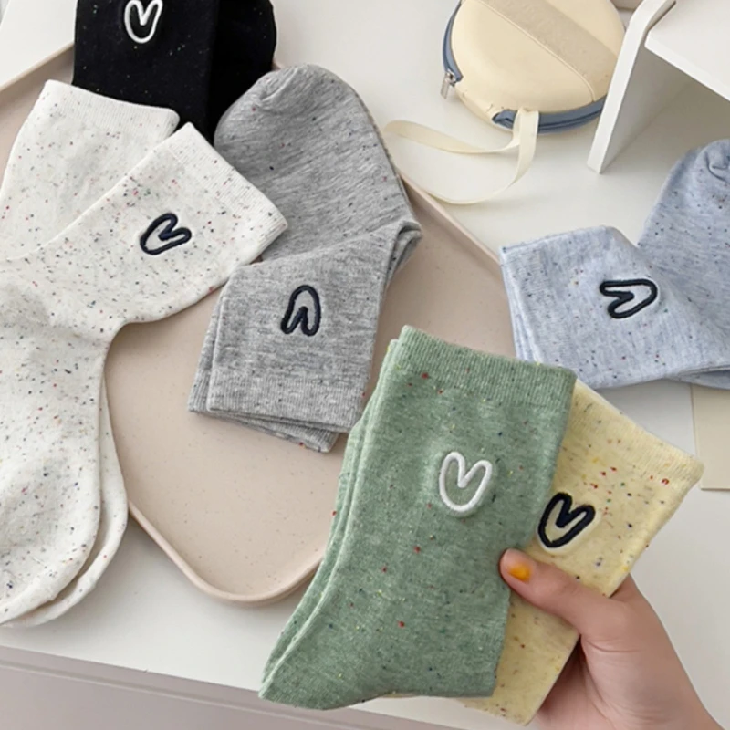 

1 Pair Cotton Short Socks Harajuku Novelty Love Heart Pattern Sock Hip Hop Solid Color Cute Socks Lolita