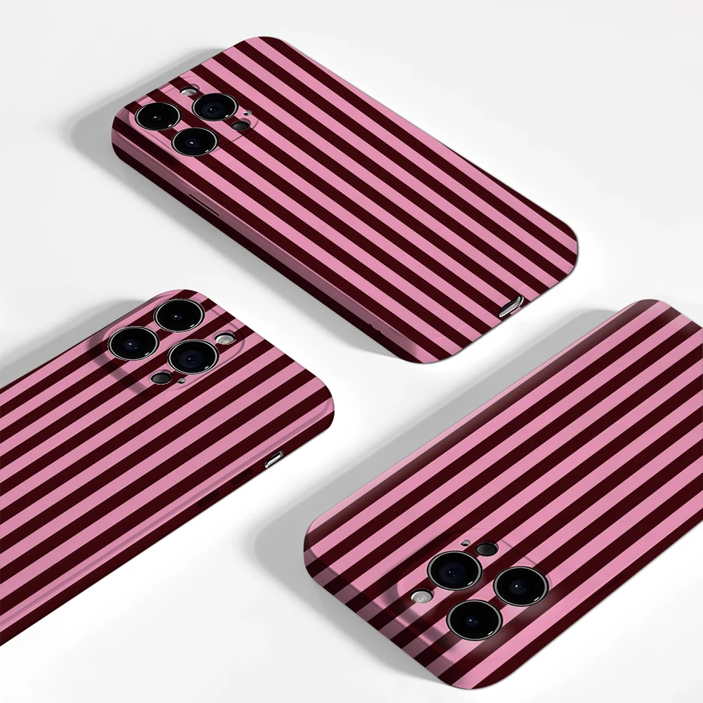 Luxury Double-Layer Pink Burgundy Vertical Striped Phone Case