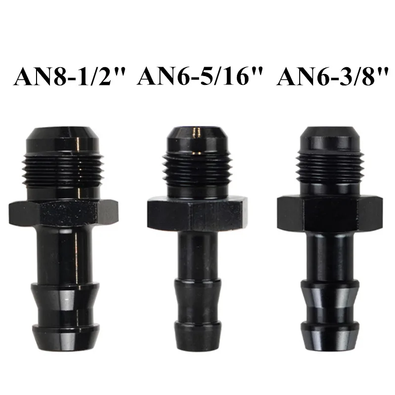 

6AN AN6 Flare to 3/8 5/16 Hose Barb Fittings Adapter Aluminum Oil Fuel Line 8AN AN8 Male to 1/2" Push On Barb Connector Black