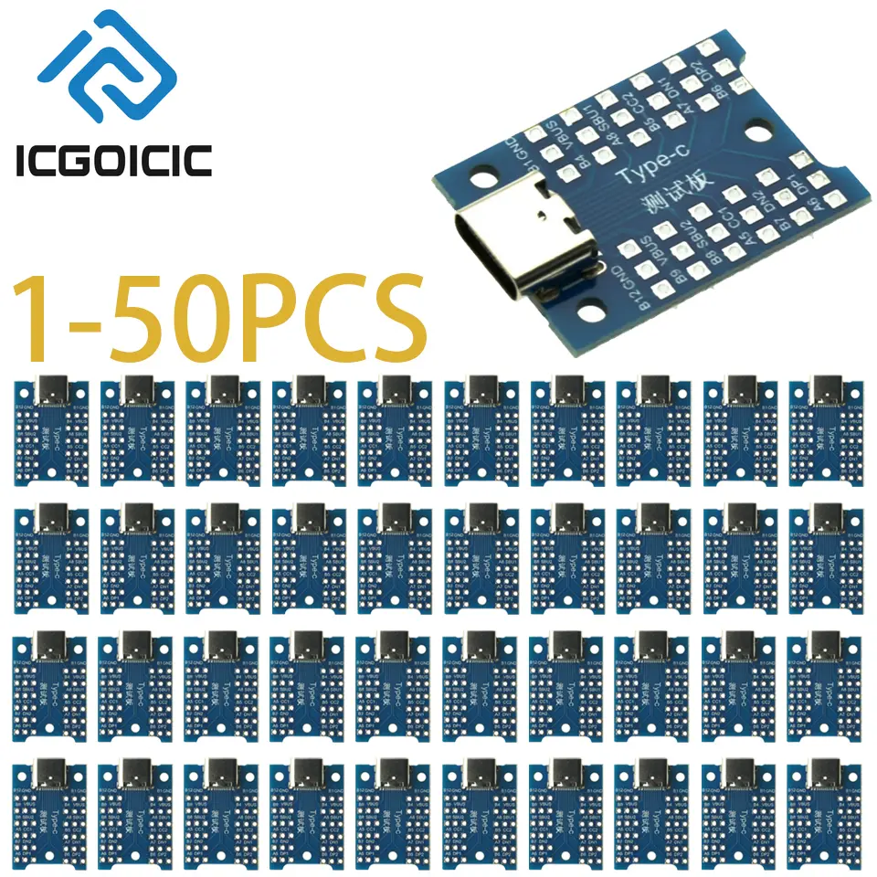 1-50pcs USB Type-C Breakout Board – All Pins Exposed, VBUS GND DP DN CC SBU, for Charging & Data Debugging, DIY Electronics image 1