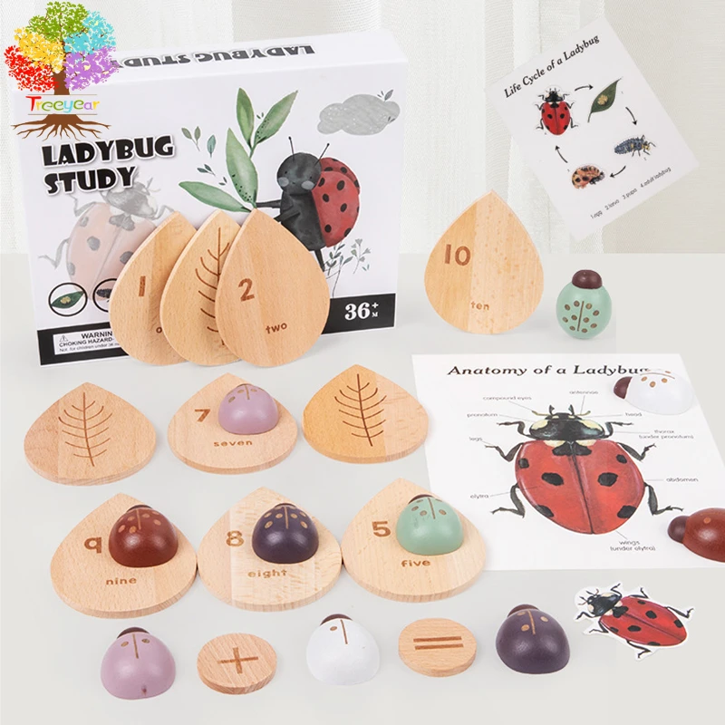 

Treeyear деревянные для счета Ladybugs Montessori Подсчетные Игрушки для малышей обучающая игрушка