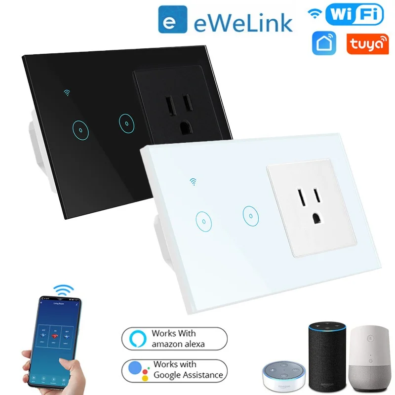 

Умная Беспроводная розетка Tuya Smart Life eWeLink, 2/3 клавиш, сенсорное управление, умный Wi-Fi переключатель, американская электрическая розетка, Alexa Google Home