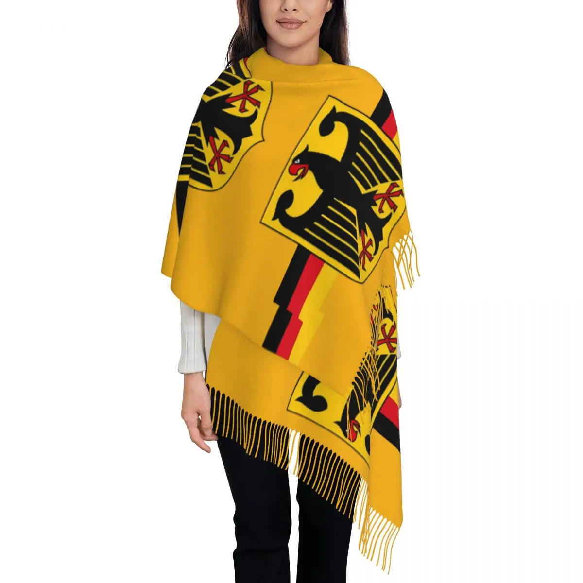 

German Eagle On Shield Tassel Scarf Women Soft Germany Flag Shawls Wraps Lady Winter Scarves