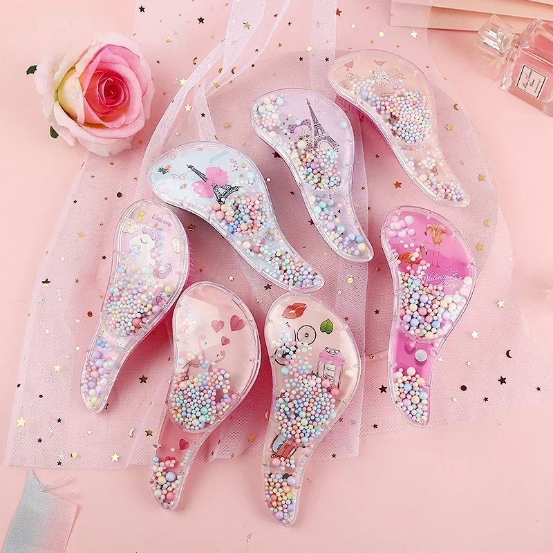 Cute Children Hairdressing Comb for Kids Anti-knot Massage Flowing Bead Hair Comb Girls Unicorn Dress Up Makeups Princess Gifts