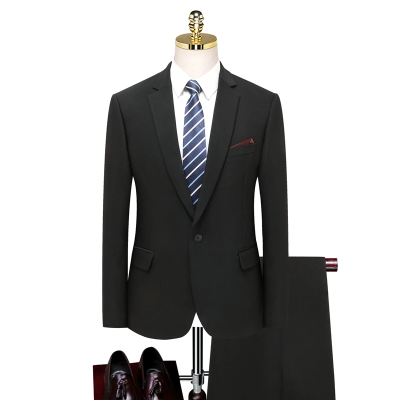 

Men Black Blazer And Pant 2PCS Suit Set Gentle Man Business Casual Uniform Spring Autumn Elegant Outfit Office OOTD Garment 2024