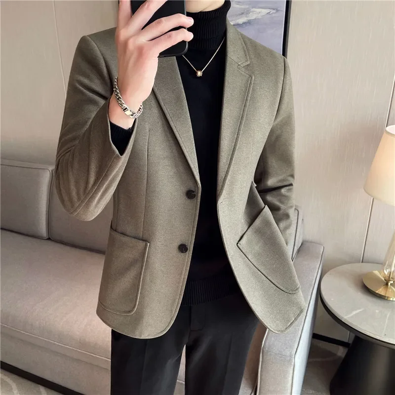 

High Quality Blazer Men's British Style Trend Elegant Business High-end Simple Fashion Casual Slim Handsome Suit Woolen Coat