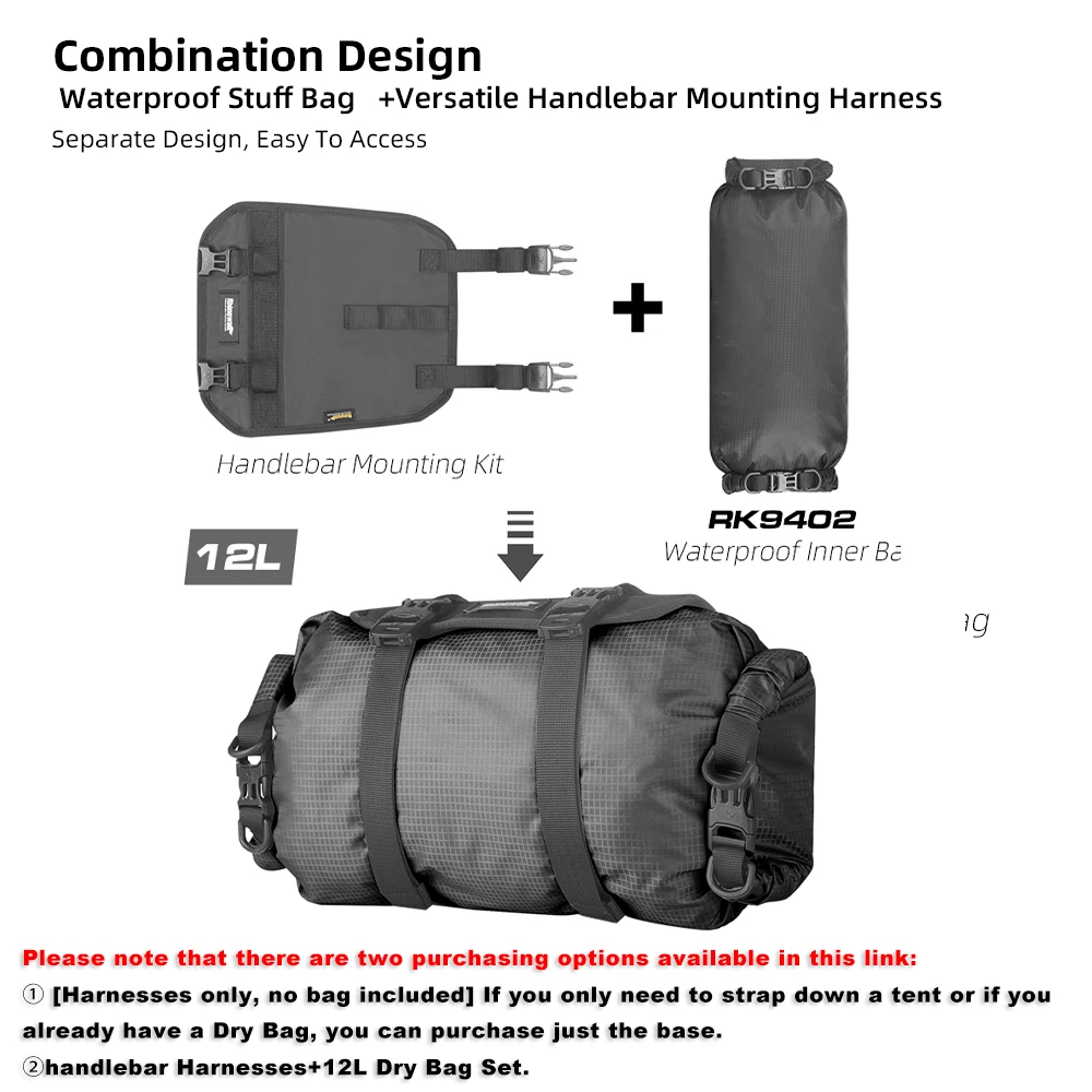 Rhinowalk Bilke Imbracature per manubrio Borsa asciutta da 12 litri Borsa anteriore staccabile impermeabile Base di montaggio di grandi dimensioni adatta per MTB Bicicletta da strada Ciclismo - immagine 3