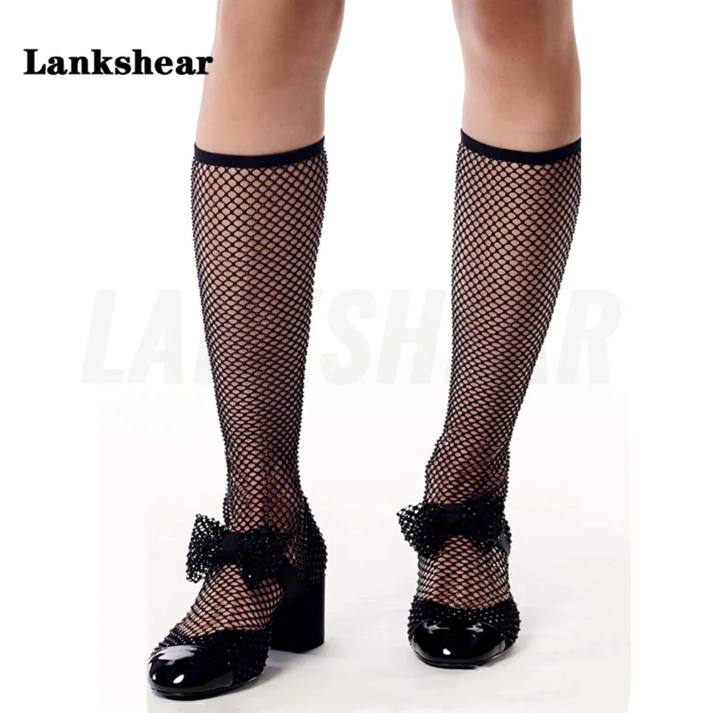 

Rhinestone Bow Net Boots High-Heeled Sheepskin Slip On Sandals Sexy Black and White Sandals Long Boots Sandals Large Size 34-46