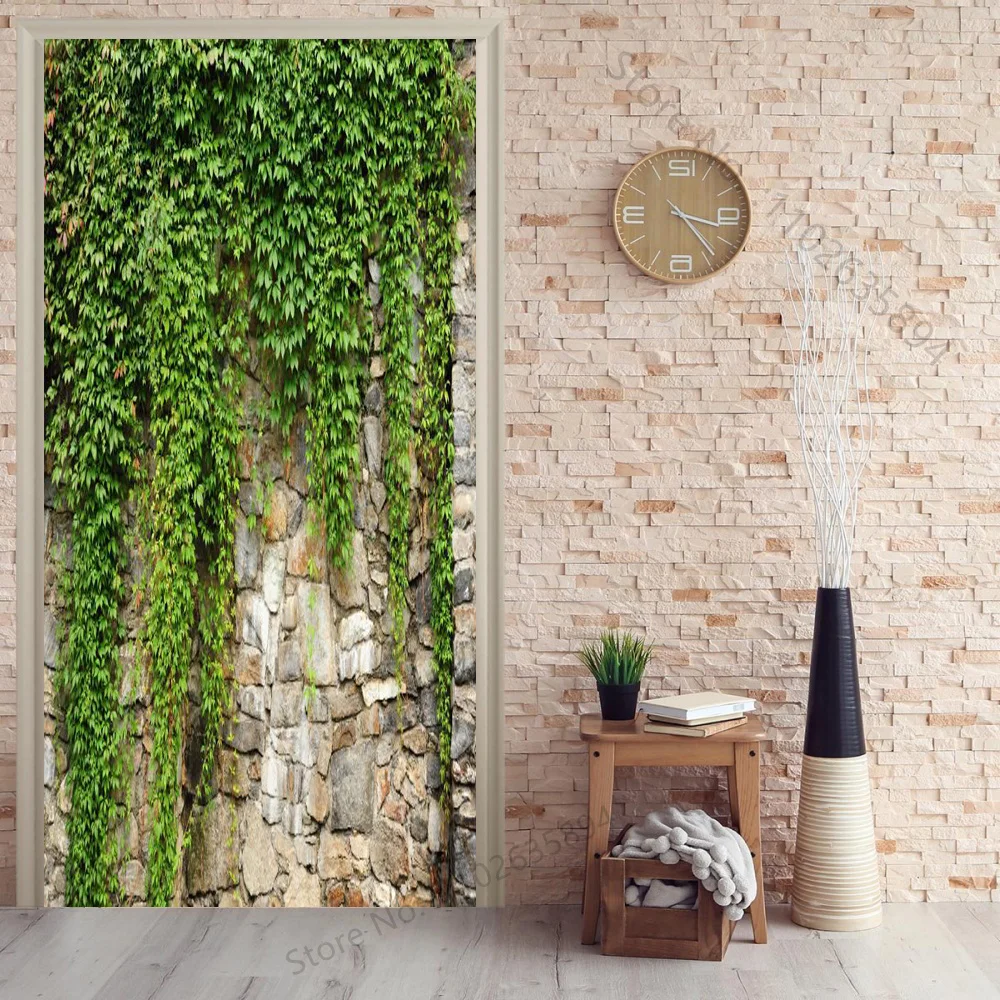 Green Forest Door Stickers Natural Atmosphere Poster Vinyl PVC Waterproof Self-adhesive Mural