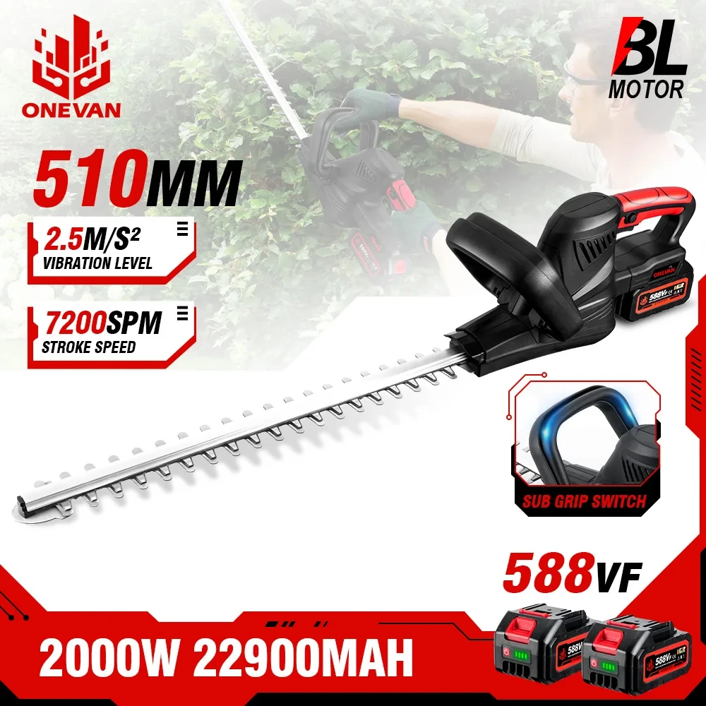 ONEVAN 2000W Brushless Cordless Hedge Trimmer Garden Trimmer Pruning Saw Lawn Mower Garden Pruning Tool For makita 18v battery