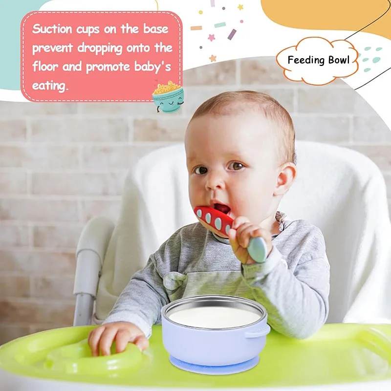 Silicone Sucker Bowl Detachable Stainless Steel Bowl Baby Feeding Tableware Infant and Baby Learning To Eat Silicone Feeding Set