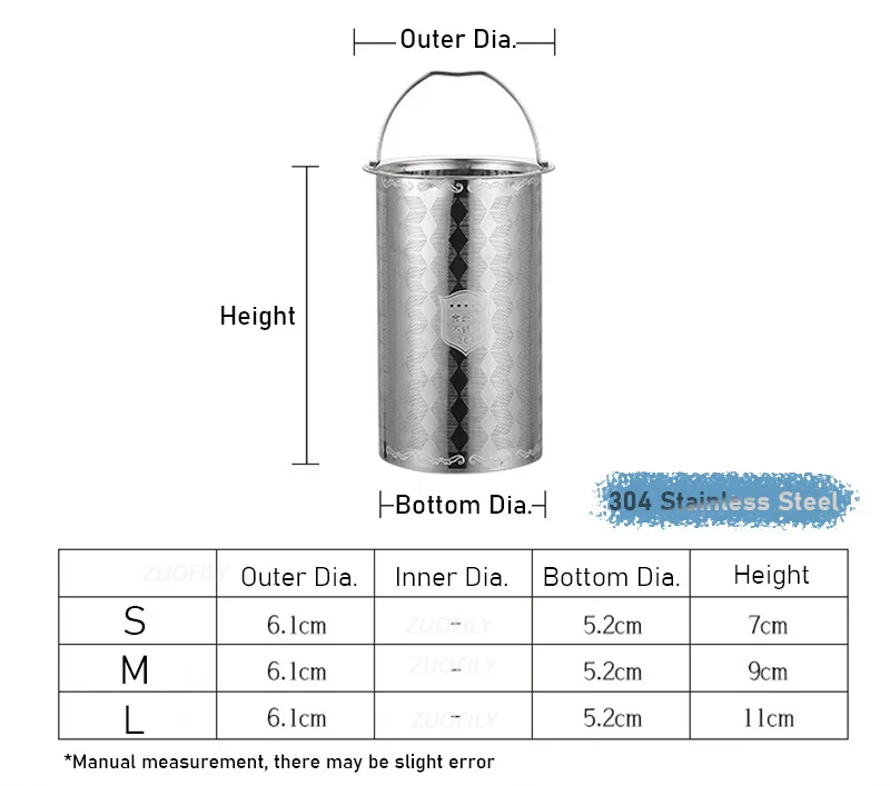 Description Picture 5 of item304 Stainless Steel Reusable Tea Infuser Tea Strainer Teapot Loose Tea Leaf Spice Filter Kitchen Accessories Handle Clip SML