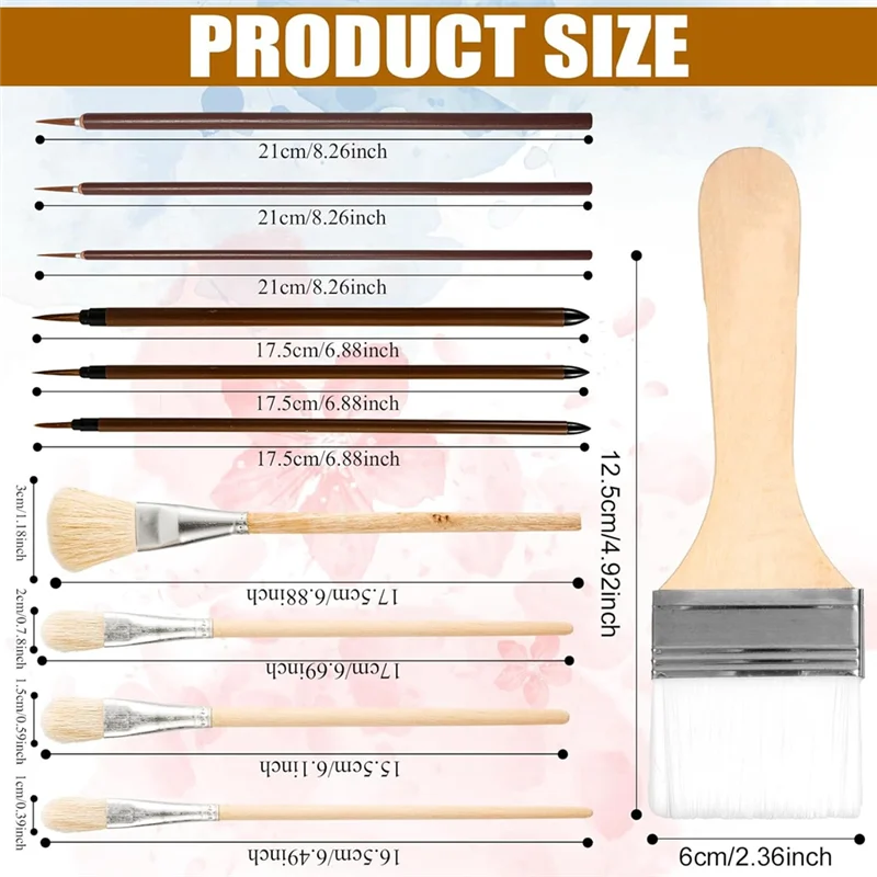 【슈퍼딜】도자기 유약 브러쉬 세트, 학생 아티스트를 위한 긴 손잡이 수채화 오일이 있는 다양한 모양의 나무 브러쉬