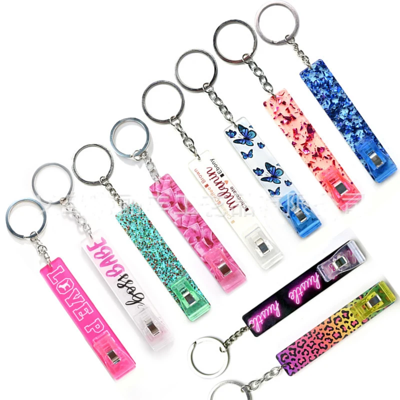 5pcs/lot Wholesale Bling Cigarette Blunt with Pom Pom keychain Gift Holder Atm Credit Card Clip Puller Grabber for Long Nails