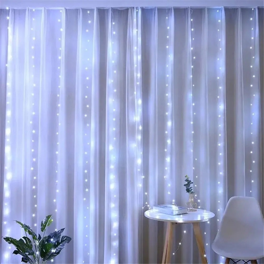 thumbnail image 1 of Cadena de luces LED para cortina de 6/3 m, decoración con USB, 8 modos, para el hogar, fiestas de Navidad, Año Nuevo, bodas, Navidad 2024, adornos, 1 of 5