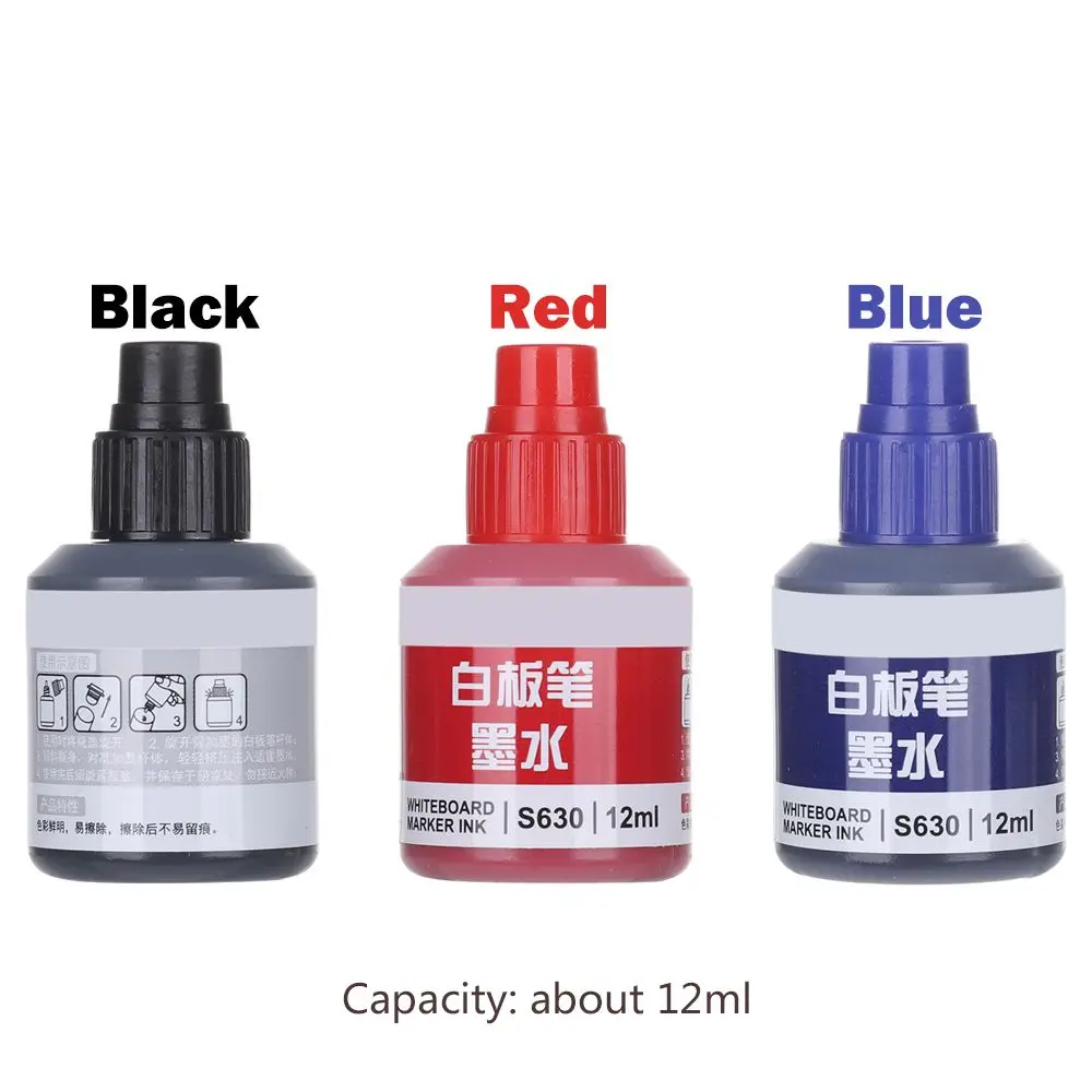 12ml Refill Ink Erasable Whiteboard Marker Pen Inks Black Red Blue 3 Colors Instantly Dry Office Supplies white marker pens color marker pens pen marker marker pens whiteboard pens dry erase markers