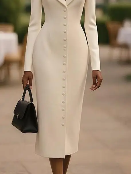 Modigirl Spring Fall Formal Midi Dresses Outerwear Women 2025 Long Sleeves Urban Elegant Bodycon Dresses Ladies French Clothes Sc3d67792f71041ee880fb2304fcdf277t