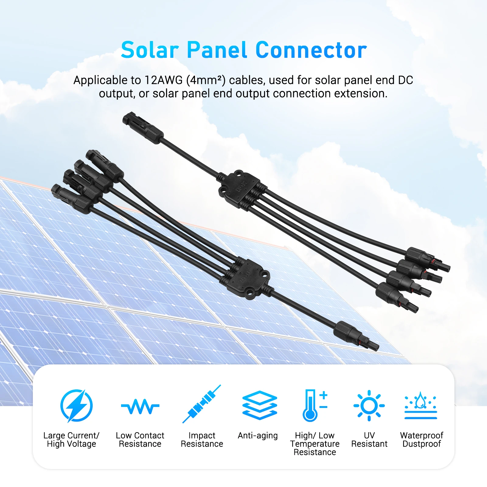 Y Zweig Solar Anschlüsse Parallel Kabel Adapter Solar Kabel Stecker  Self-locking PV Panel Männlich-weibliche Verlängerung Stecker