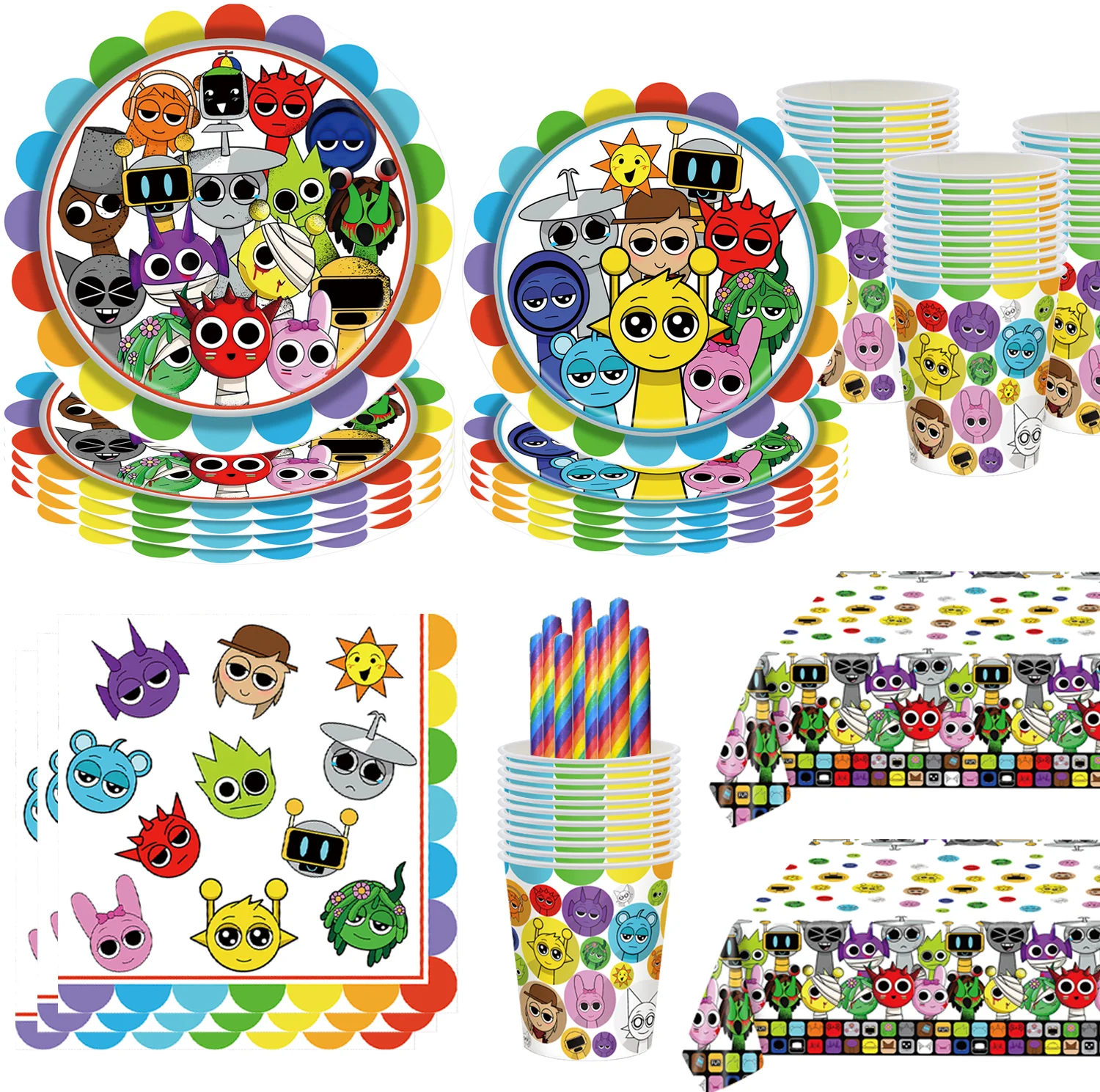 Sprunki Birthday Party Decor Incredibox Set Tableware Tablecloth Cup Balloon Cake Topper Baby Showe Boy Girl Party Supplie