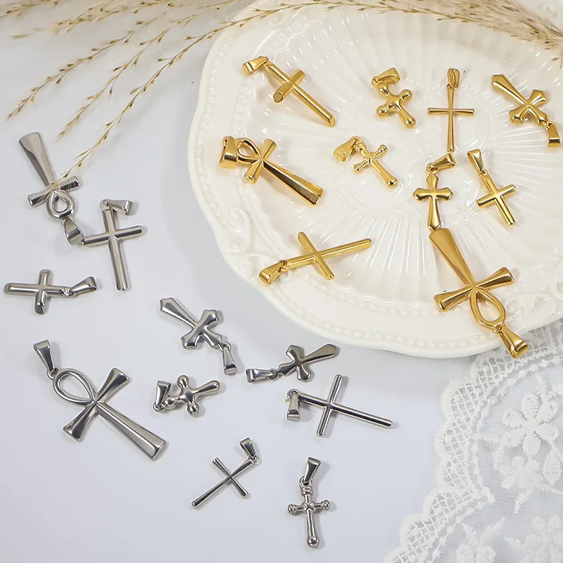 RHYSONG Fashion DIY 316L Stainless Steel Cross Pendant Necklace Gold Silver Color Charms For Women Jewelry Making Without Chain 3