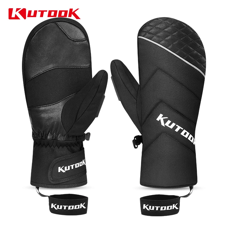 KUTOOK Goat Skin Ski Gloves Winter Thermal Skiing Snow Gloves Leather