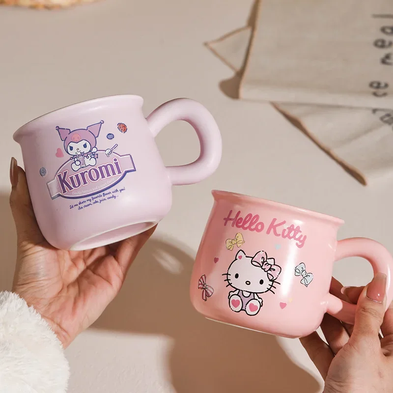 Sanrio Hello Kitty Pot Belly Cup Ceramic Cup Kuromi Kawaii Anime Breakfast Cup My Melody Cartoon Home Mug Birthday Gift Prize