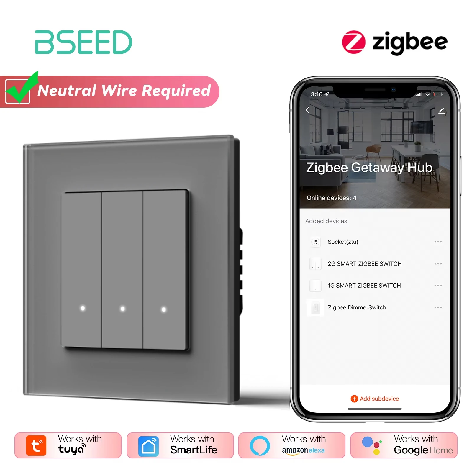 3Gang Grey Zigbee