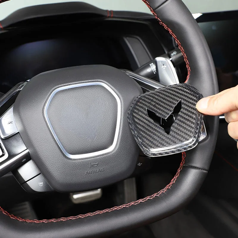 

For Chevrolet Corvette C8 Stingray Z51 Z06 2020-24 Real Carbon Fiber Car Steering Wheel Logo Cover Trim Sticker Car Accessories