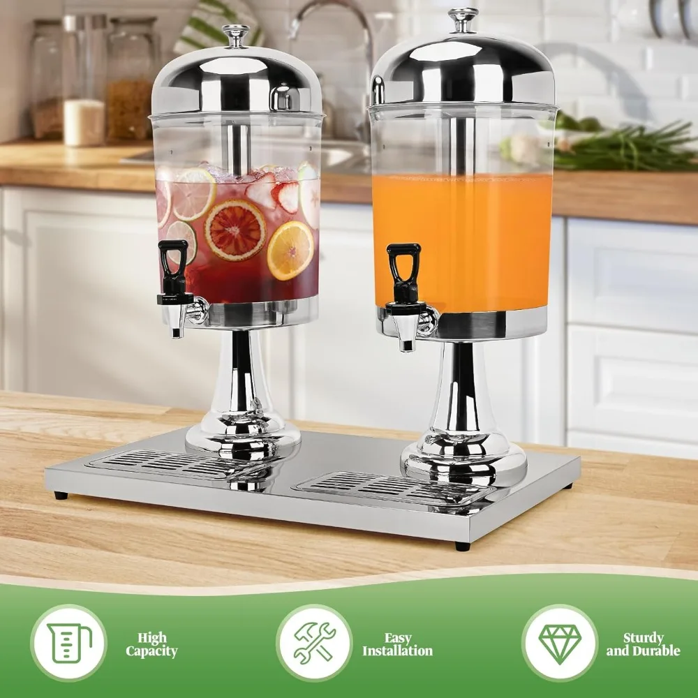 4.4 gallon dual drink dispenser, beverage dispensers with ice core and spigot, stainless steel juice dispenser for parties, wed