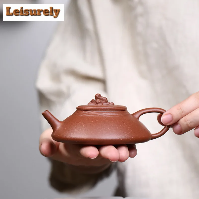 80ml Classic Yixing Purple Clay Teapots Handmade Cloud Scoop Pot Raw Ore Downhill Mud Kettle Chinese Zisha Tea Set Ornaments Cha