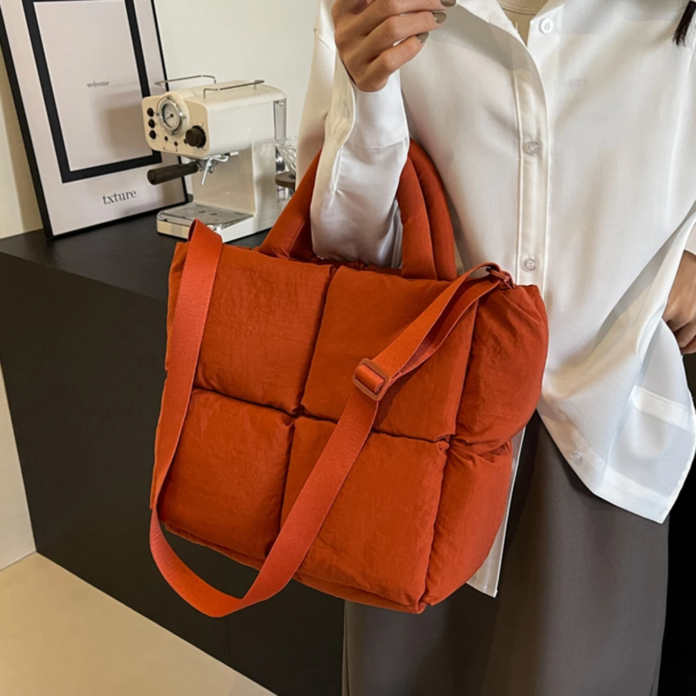 Women Soft Crossbody Bags Large Capacity Puffer Satchel Bags Solid Color Fashion Messenger Bags Adjustable Strap Padded Handbags
