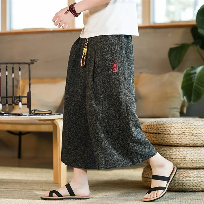 Wide Leg Pants Japanese Kimono Traditional Shorts Men Asian Clothing Bath Pant Casual