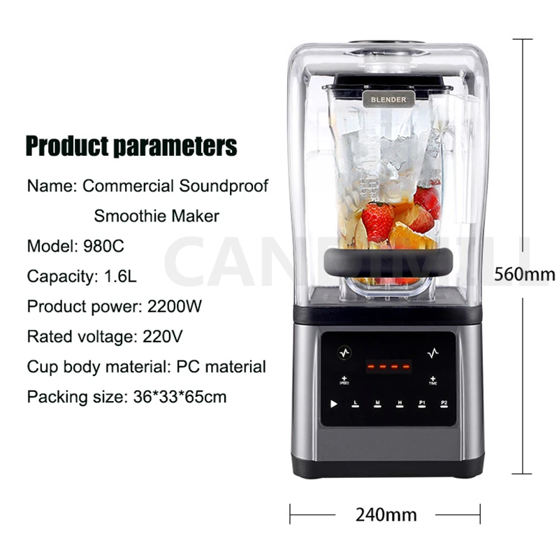 Food Blender 1.6L Sound Insulation Commercial Smoothie Maker Mixer Juicer  Ice Smoothies Fruit Food Processor - AliExpress