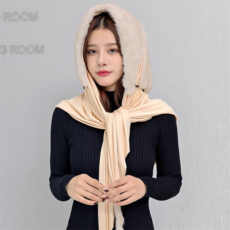 

Women's Hooded Chiffon Scarf 2023 New Mink Fur Scarf Hat Muslim Fashion Lslamic Scarf Muslim Women's Fur Head Circumference