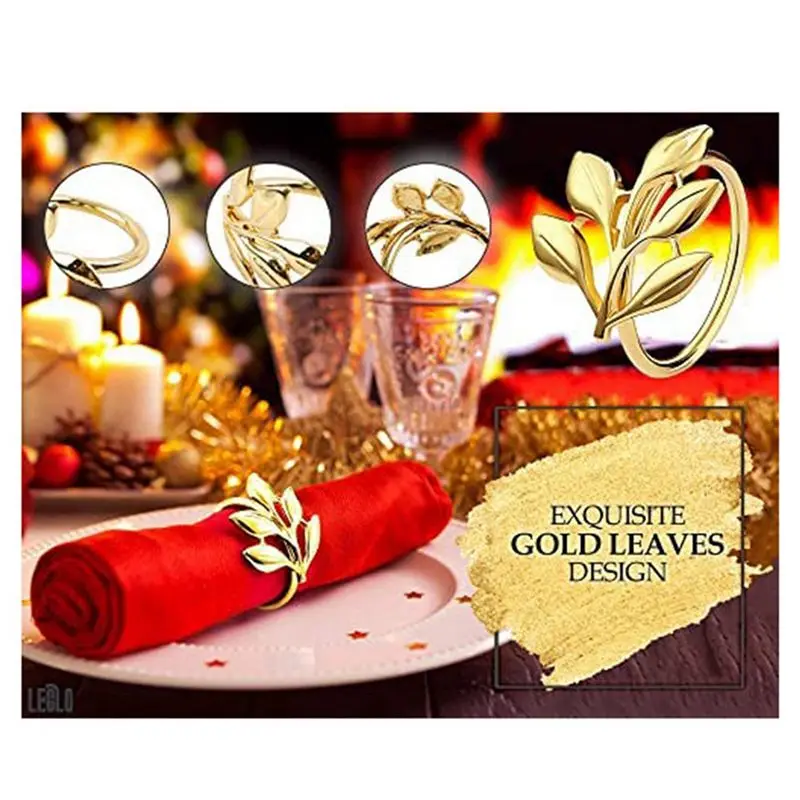 ABWR-80Pcs 금박 냅킨 링 - 테이블 냅킨용 금색 냅킨 링 - 휴일 냅킨 링 파티용 가을 냅킨 링
