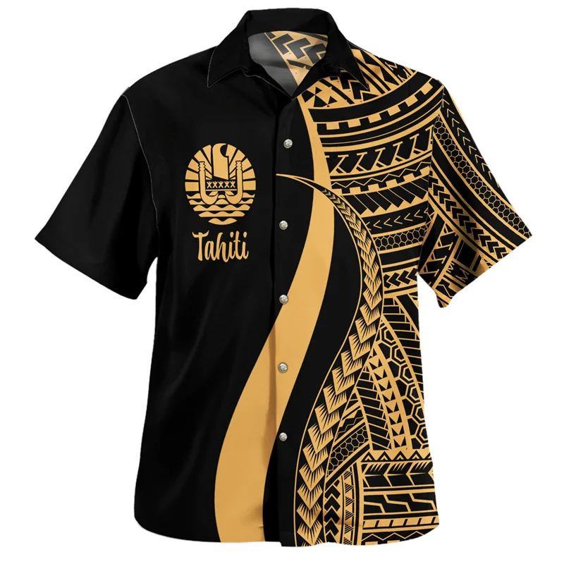 

Summer Harajuku 3D Polynesian Tahiti Islands Emblem Printing Shirts Tahiti Coat Of Arm Rubgy Graphic Short Shirts Men Clothing