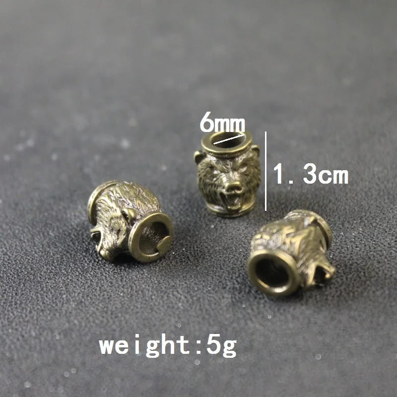 roar Bear Figurine Brass Knife Bead Outdoor EDC Umbrella Rope Pendant DIY Paracord Bracelet Accessories Lanyard Hangings