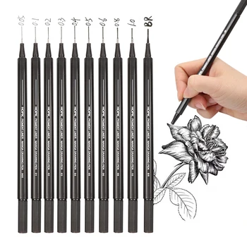 10Pcs/set Waterproof Ink Black Micron Neelde Drawing Pen Pigment Fine Line Sketch Markers Pen For Hand-Paint anime Art Supplies