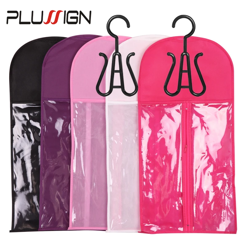 

Plussign Portable Wig Storage Suit Non-Woven Wig Bag Plastics Wig Hanger For Multiple Wigs Lightweight Hanging Wig Holders 1Set