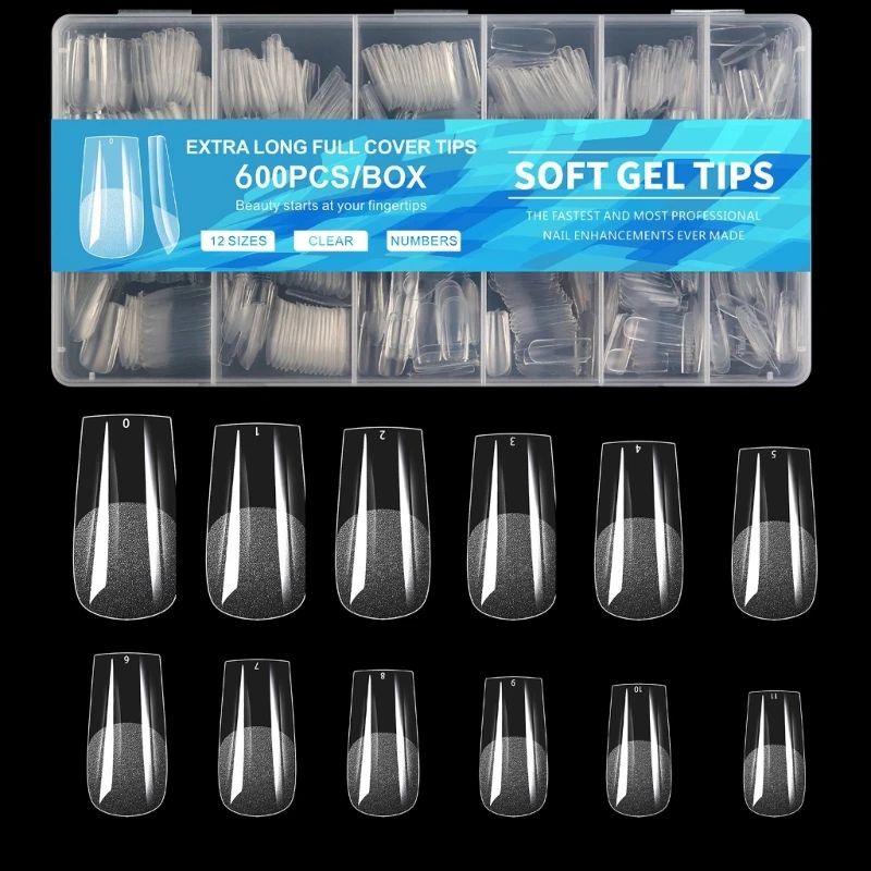 

600pcs Long False Manicure Tools Salon Tips Transparent Natural E74C
