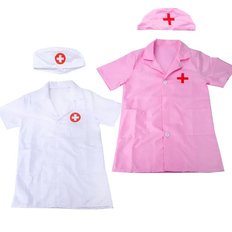 Children's Doctor Nurse Costume White Coat Chef Uniform Role Play Professional Performance Clothes Toy Medical Kit Doll House
