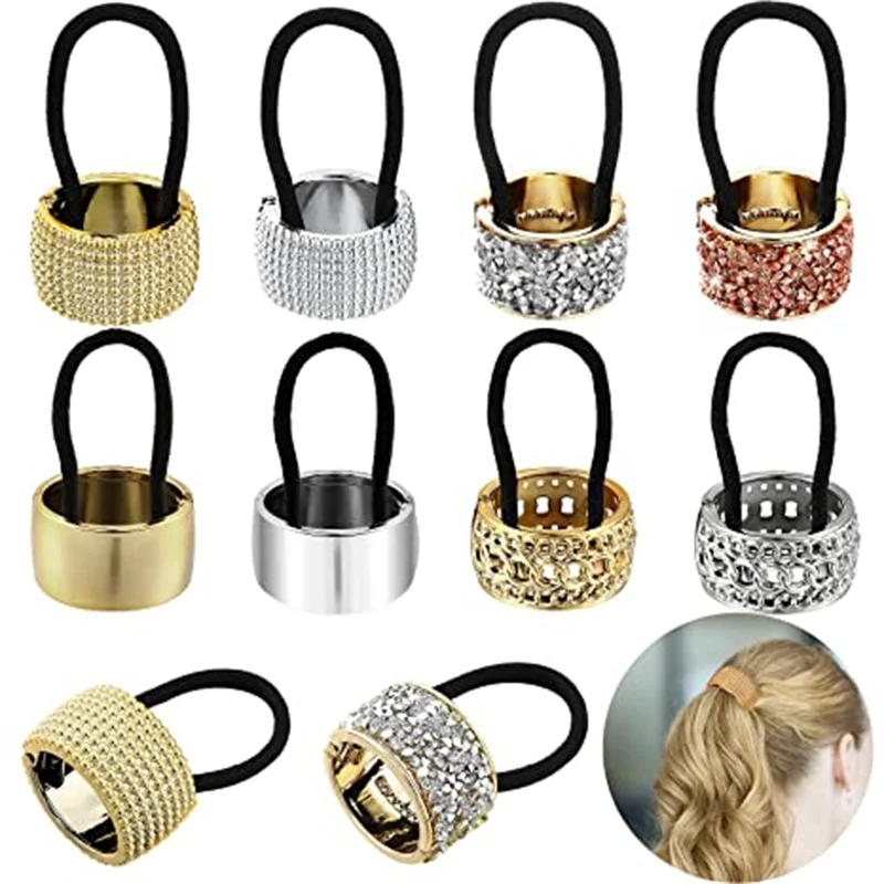 Strass Haar Pferdeschwanz Halter Glitter Zubehör Für Frauen Mädchen Große Pferdeschwanz Gothic Punk Elastische Haar Seil Mode Kopfbedeckungen – Detail 3