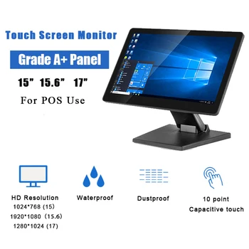 정전식 터치 스크린 POS 모니터 산업용 LCD HDMI VGA USB 인터페이스 레스토랑 Koisk 터미널용 15 15.6 17 인치