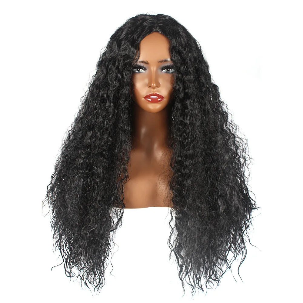 Synthetic Deep Wave Wigs Long Black Middle Part Afro Kinky Curly Hair Wig For Women Cosplay Daily Use
