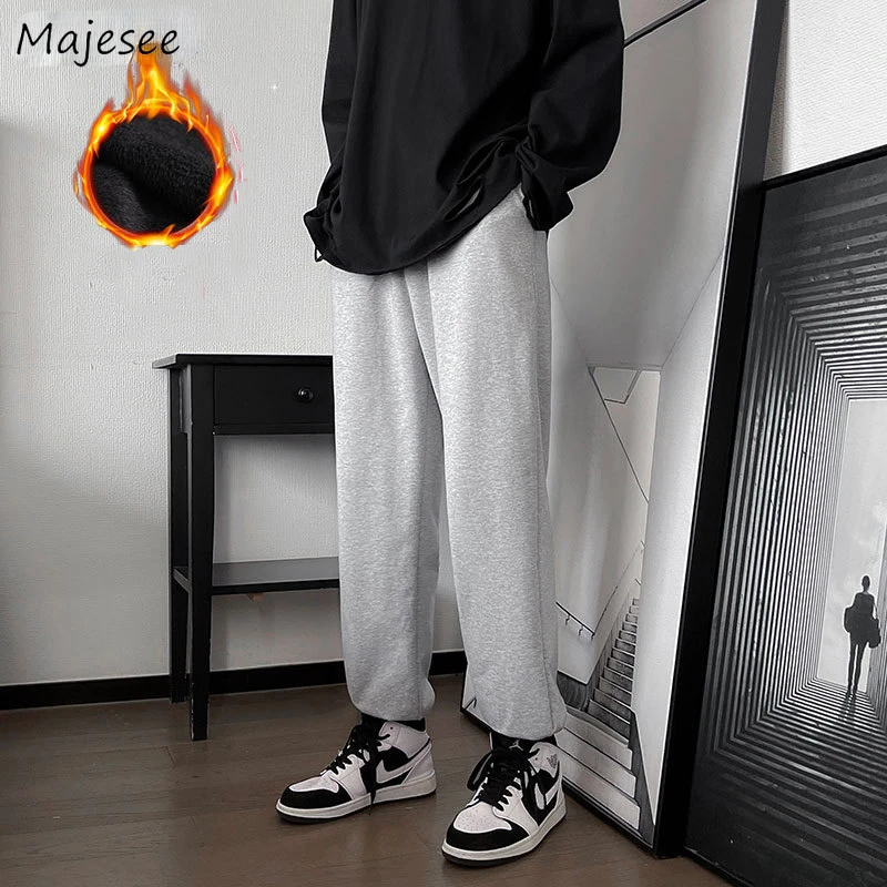 

Autumn Winter Warm Thicken Casual Pants Men Loose Sweatpants Students Simple All-match Streetwear Trousers Harajuku Daily Chic
