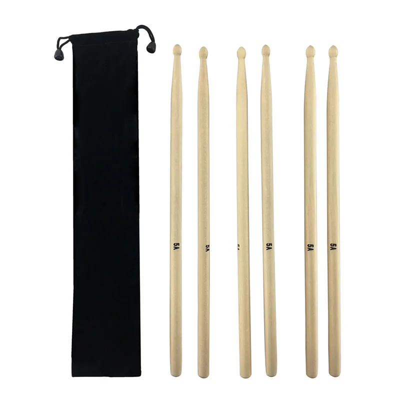 

3Pairs 5A Drum Sticks Maple Wood Drumsticks with Flannel Bag Suitable for Drum Racks Professional Percussion Musical Instrument
