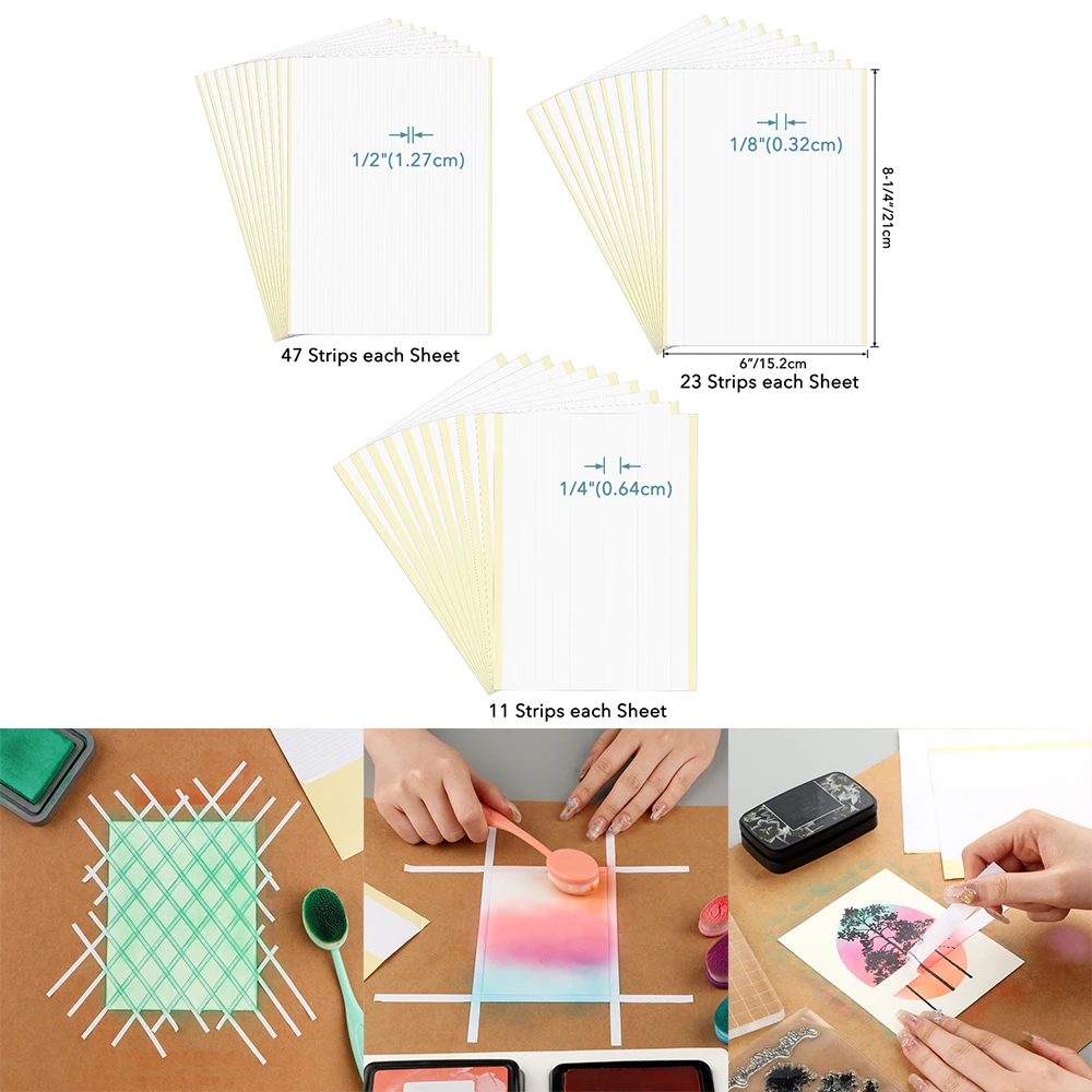 

30sheets/pack 15.2x21cm Pre-Cut Masking Strips 1/8" 1/4" 1/2" Width Delicate-Tack Adhesive for DIY Background Border Lines Card