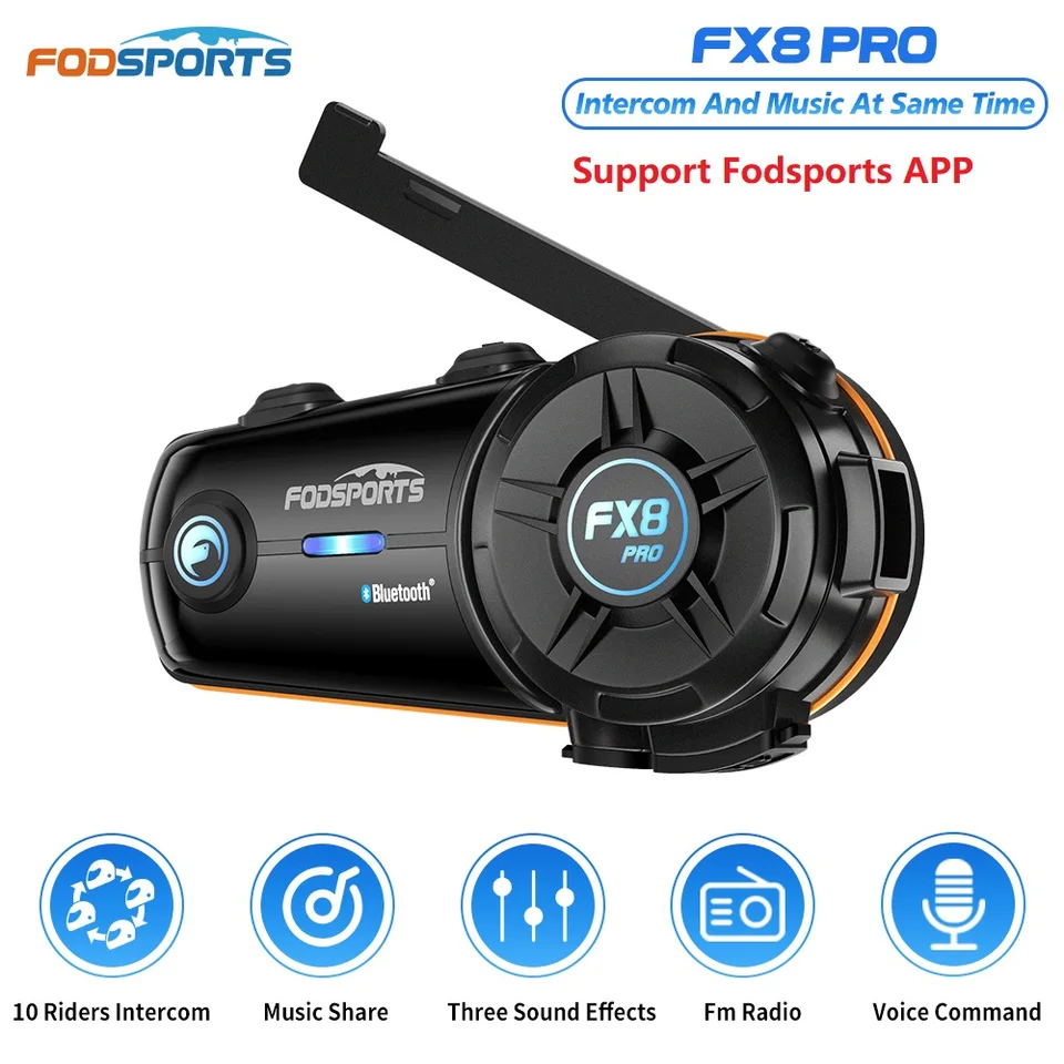 Fodsports FX8 Pro Motorcycle Intercom Bluetooth Helmet Headset