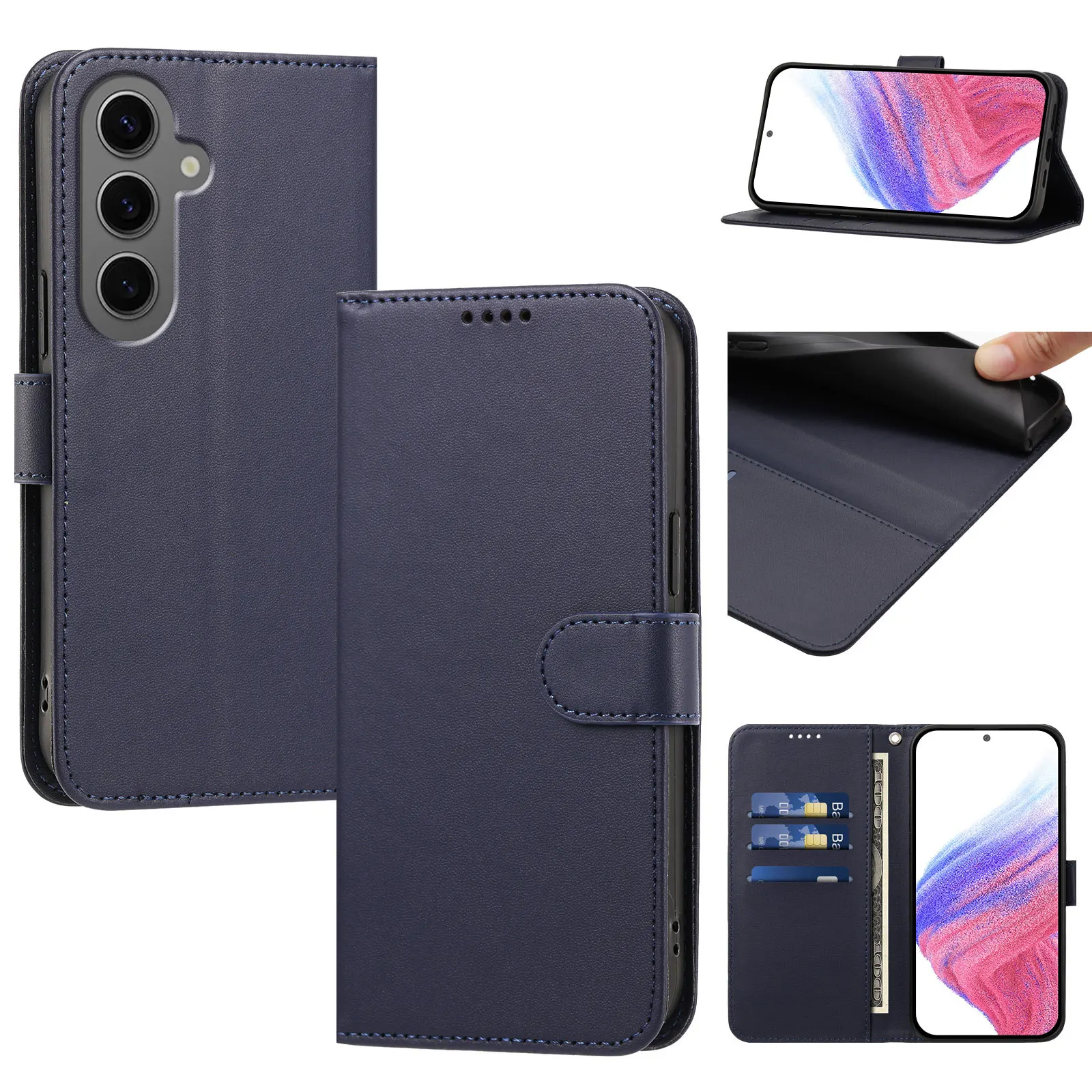 Luxury Leather Wallet Phone Case with Shockproof Bumper and Card Slots