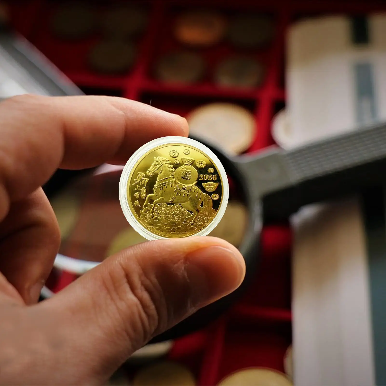 1PC Metal Lucky Collection Coin 2026 Year Of The Horse Souvenir Lunar New Year China Zodiac Horse Coins Commemorative Coin